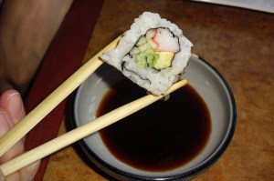 Sushi with soy sauce